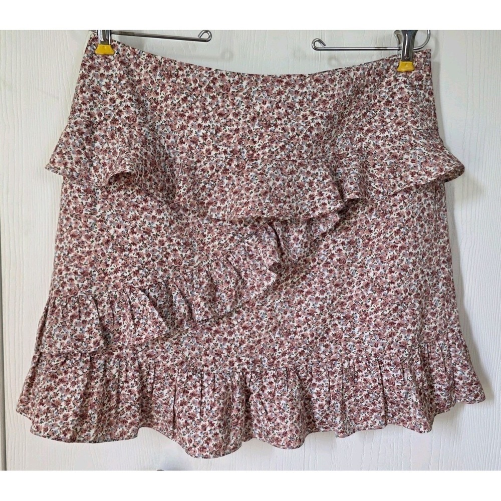 Pink Lily Caitlin M Covington Floral Ruffle Mini Skirt Mauve Ditsy Print Large